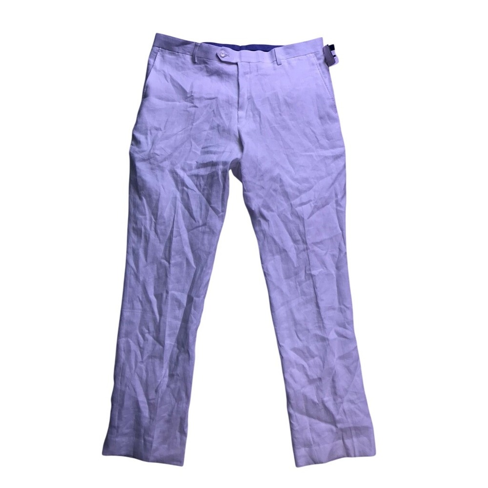 Tommy Hilfiger Linen Trousers Mens 36x32 White Hall Flat Front Pants NWT